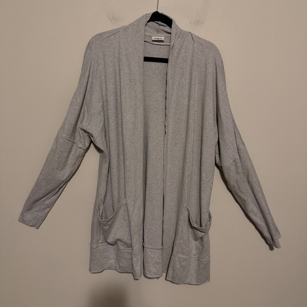 PACT Airplane Cardigan Gray 100% Organic Cotton Open Front Travel Sweater M/L